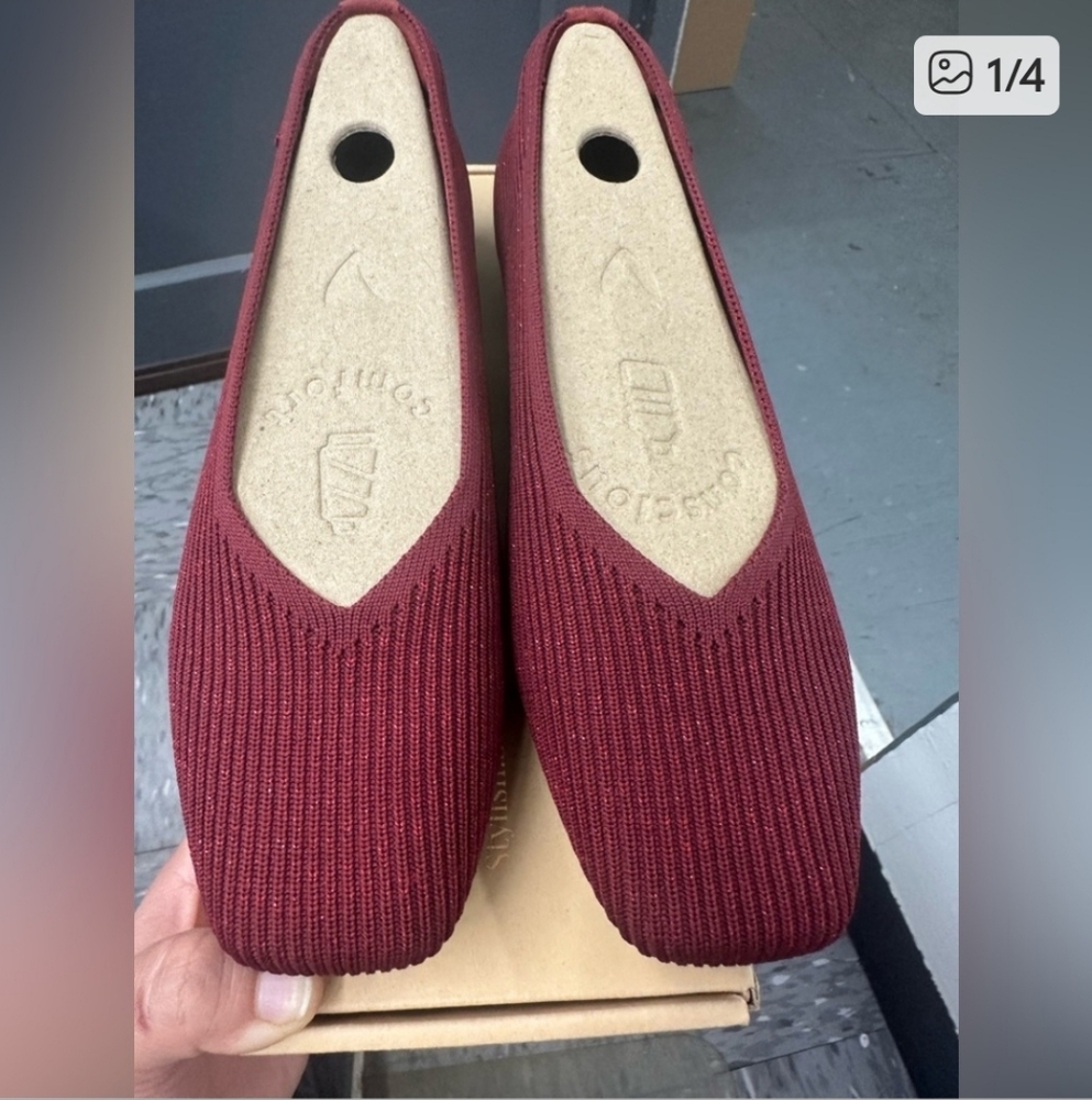 Vivaia Margot 2.0 sz 8.5 (39.5) burgundy sparkle flats square toe v-cut